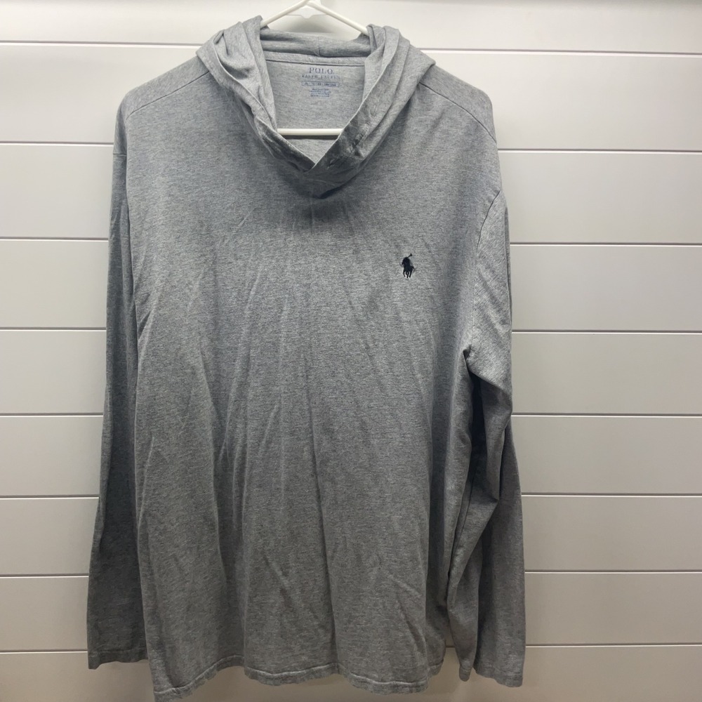 Polo Ralph Lauren Mens XL Heather Grey Long Sleeve Hooded T-Shirt Pony Logo
